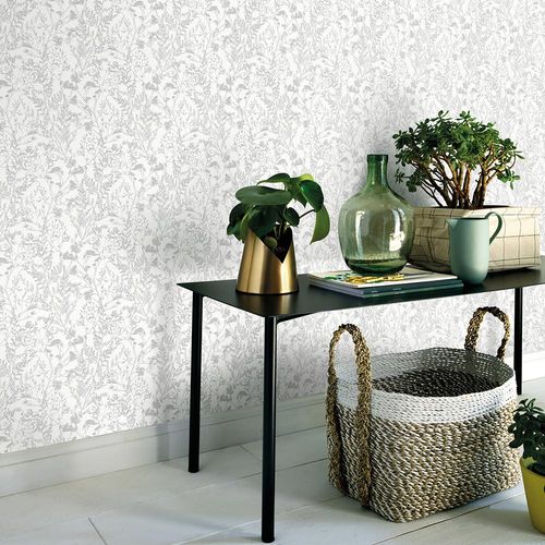 Image Non-Woven Wallpaper Floral Bushes white grey 10251-31