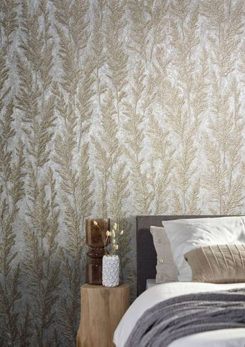 Image Non-Woven Wallpapern Plants beige grey Metallic 85732