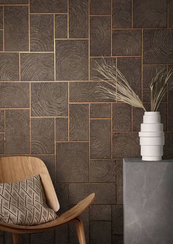 Photo Non-Woven Wallpapern Tiles Wood brown bronze 85763