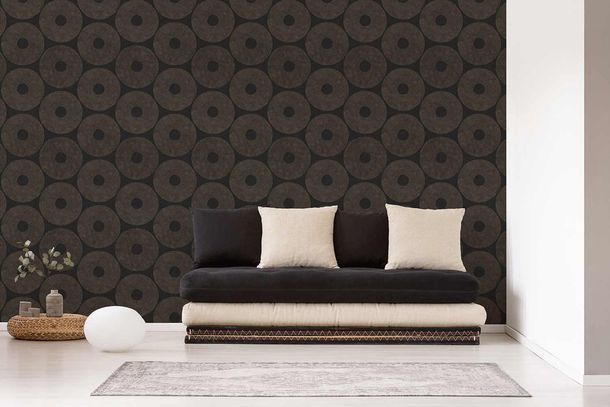 Photography Non-Woven Wallpaper Circles Graphic black gold 38524-2