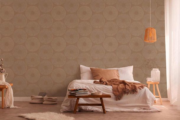 Picture Non-Woven Wallpaper Circles Graphic brown silver 38524-5