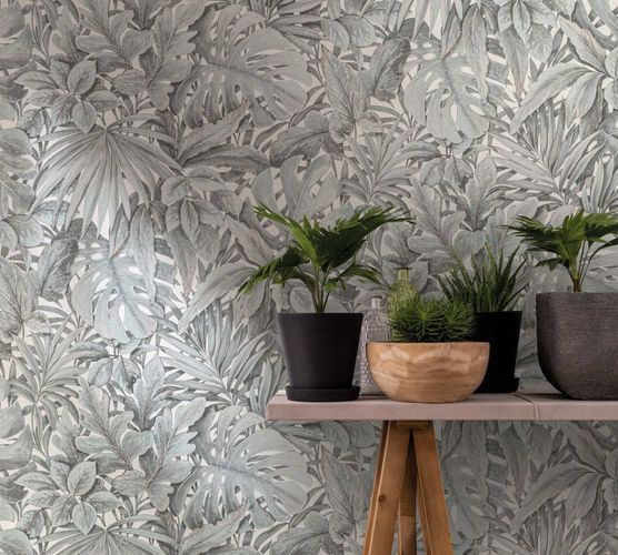 Image Non-Woven Wallpaper Leaves Floral grey-blue 33306