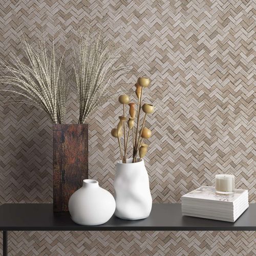 Illustration Non-Woven Wallpaper Bast Wood Rattan beige brown 33309