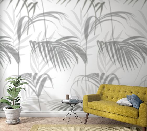 Picture Photo Wallpaper Palms Leaves Floral grey white 47210