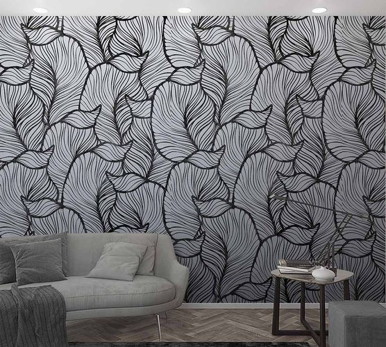 Picture Photo Wallpaper Leaves Graphic Floral grey 47243