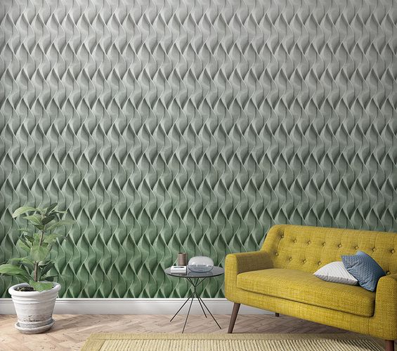 Picture Photo Wallpaper Waves Graphic 3D Effect grey green 47252