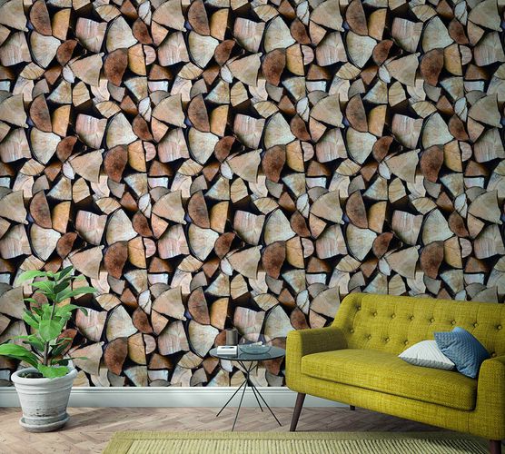 Picture Photo Wallpaper Piece of Wood Stacks brown 47261