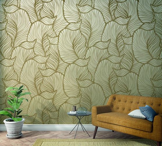 Picture Photo Wallpaper Graphic Leaves Floral beige 47270