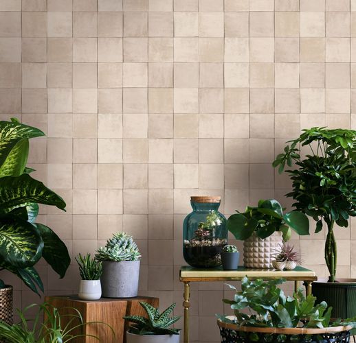 Photo Non-Woven Wallpaper Tiles cream-beige Marburg 45706