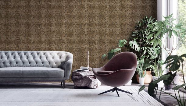 Non-Woven Wallpaper Labyrinth brown gold 38695-5