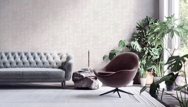 Non-Woven Wallpaper Tiles light grey gold 38699-2