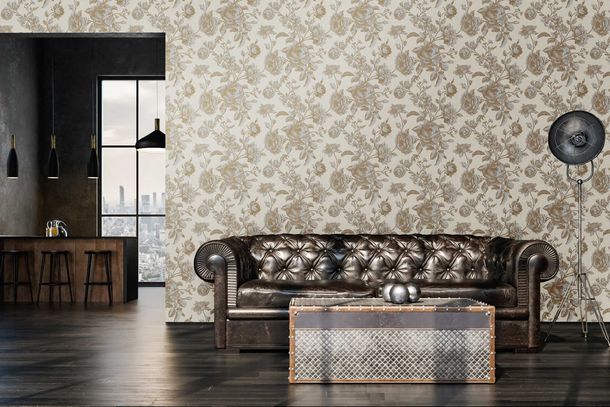 Non-Woven Wallpaper Roses Flowers gold cream 38700-3