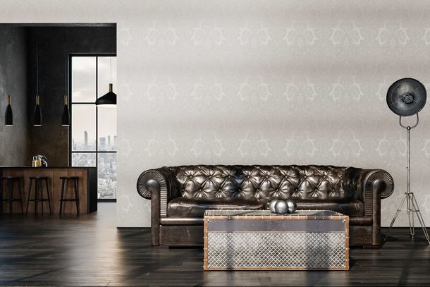 Non-Woven Wallpaper Damast Design grey silver 38708-4