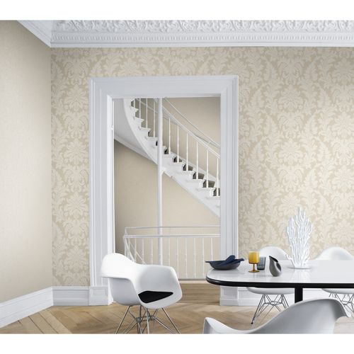 Non-Woven Wallpaper Rasch Baroque silver white Glossy 525410