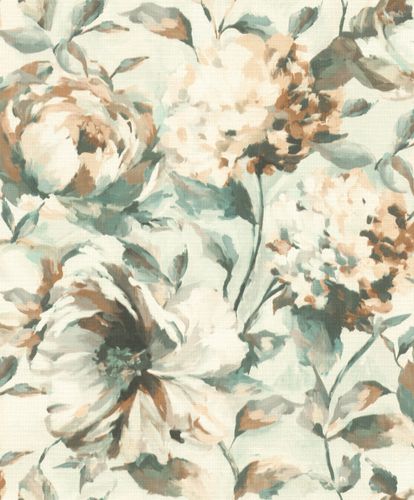 Non-Woven Wallpaper Rasch Flowers beige green 485134