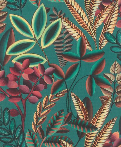 Non-Woven Wallpaper Rasch Leaves green grey 485547