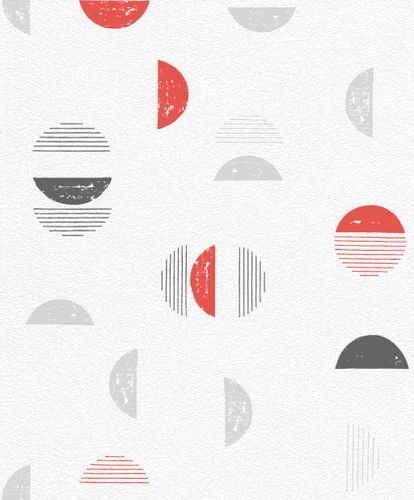 Wallpaper Half-Circles Rasch Prego white red grey 500530