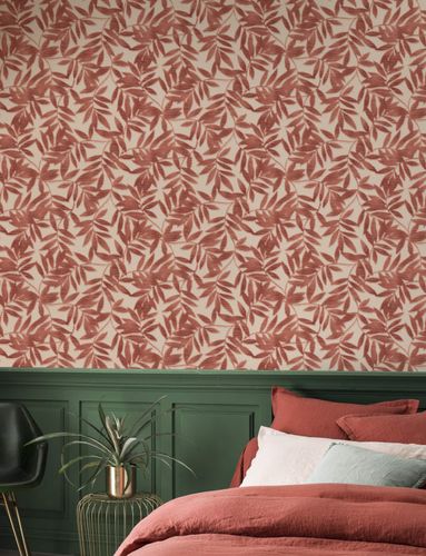 Non-Woven Wallpaper Leaves Rasch red pink 406344