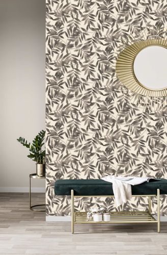 Non-Woven Wallpaper Leaves Rasch black white 406320