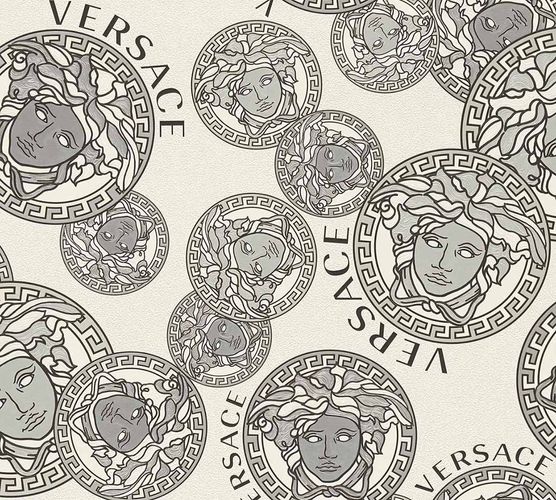 Non-woven wallpaper Versace White Silver Logo 38610-2