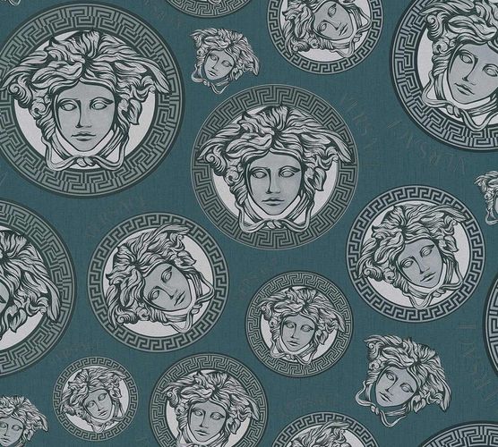 Non-woven wallpaper Versace Home Petrol Logo 38611-1