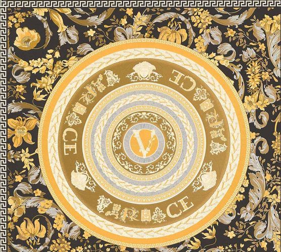 Versace non-woven wallpaper black gold logo floral 38705-5