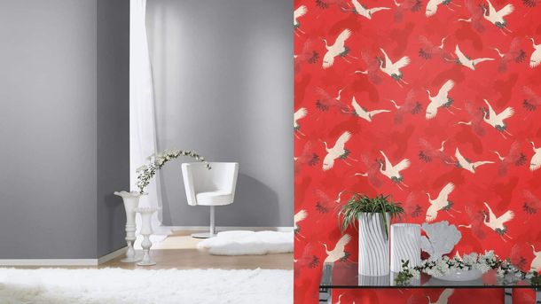 Wallpaper BARBARA HOME crane motif red and white 560671