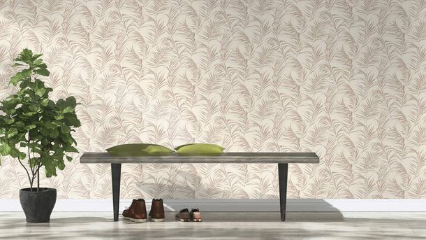 Wallpaper BARBARA HOME bamboo leaves floral white taupe