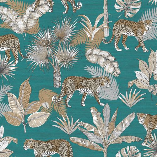 Non-Woven Wallpaper Leopard leaves beige green