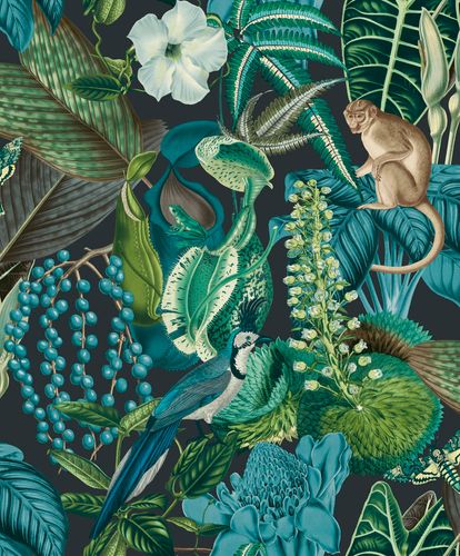 Wallpaper Grandeco animals flowers plants green blue