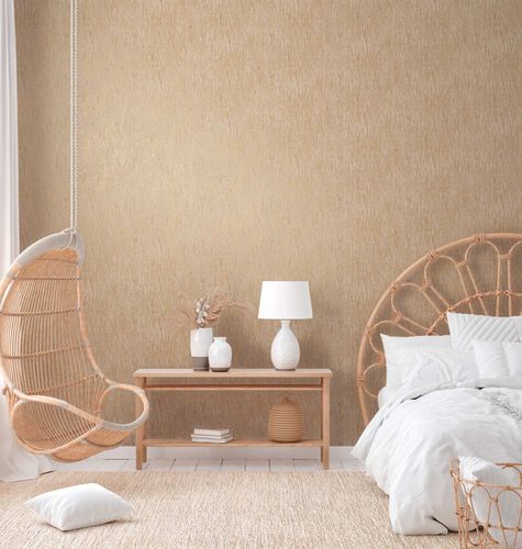 Non-woven wallpaper texture beige copper metallic 38598-5