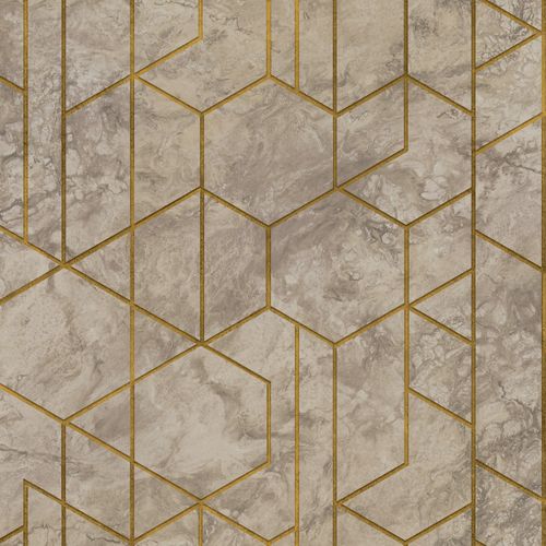 Non-woven wallpaper graphic marble beige gold metallic