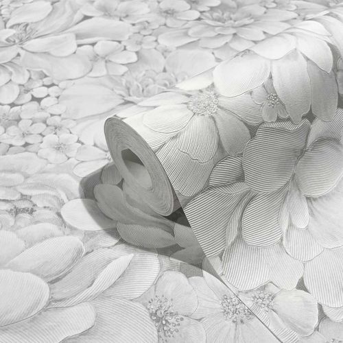 Botanica non-woven wallpaper flowers white gray 33952