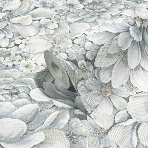 Botanica non-woven wallpaper flowers blue gray 33953