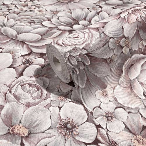 Botanica non-woven wallpaper flowers pink gray 33954