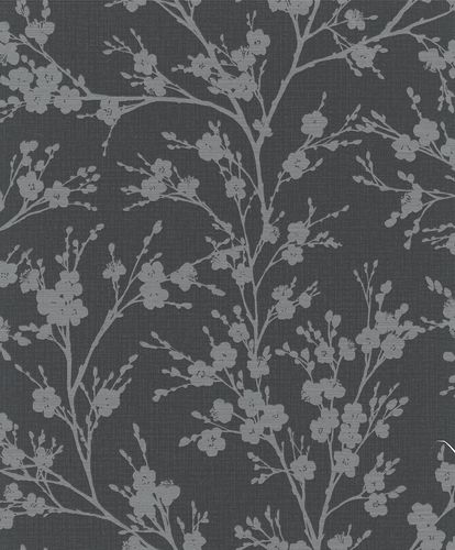 Wallpaper Ivy structure flowers black silver Novamur