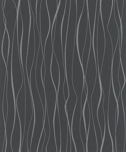 Wallpaper Ivy waves structure black silver Novamur