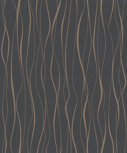 Non-woven wallpaper Ivy waves structure black gold Novamur