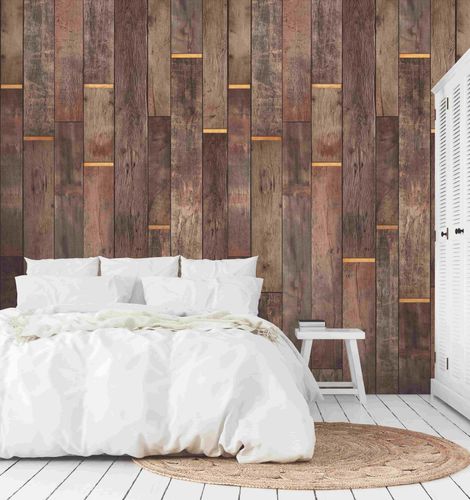 Wall mural non-woven Grandeco Brown wood look A41501