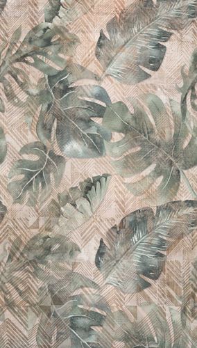 Wall mural non-woven Grandeco Green Beige Leaves A41801