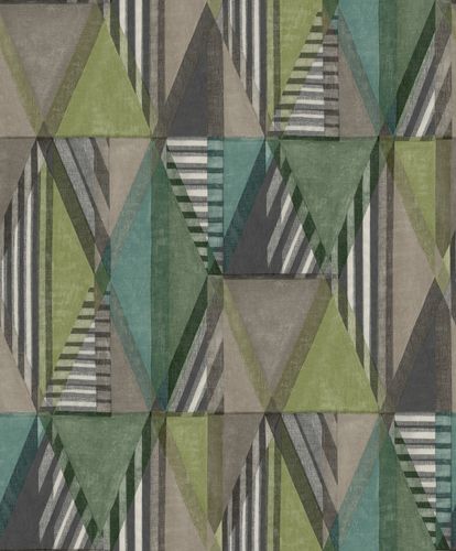 Non-woven wallpaper Nomad green beige graphic Grandeco