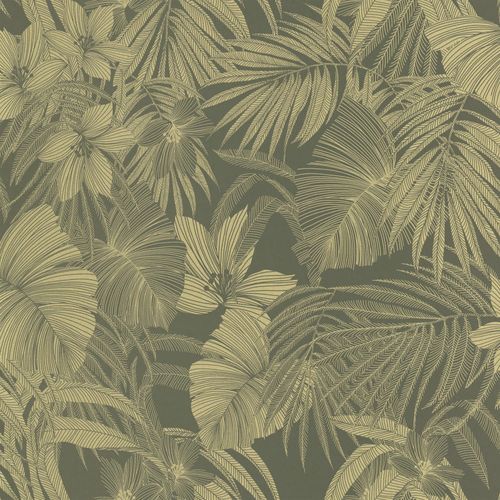 Non-woven wallpaper Nomad Green leaves A51302 Grandeco