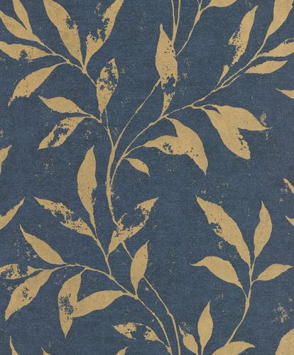 Non-woven wallpaper Grandeco Blue leaf pattern Phoenix