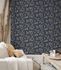 Non-woven wallpaper Grandeco Blue leaf pattern Phoenix 2