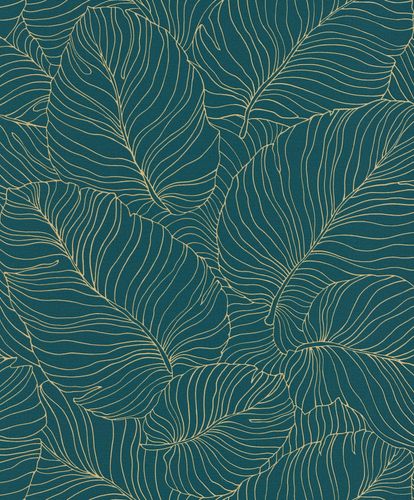 Grandeco Life Forage Teal Wallpaper 156001 - Metallic Geometric Palm Leaf