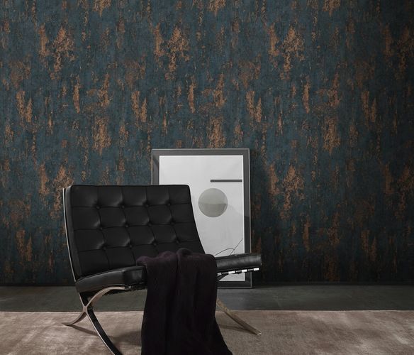 Erismann non-woven wallpaper blue metallic plaster look