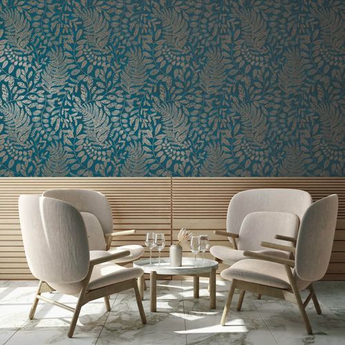 Non-woven wallpaper A.S. Creation 38830-4 Petrol Brown leaves