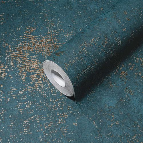 Non-woven wallpaper 38832-6 petrol gold texture