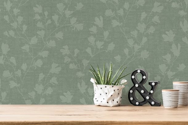 Non-woven wallpaper vines floral green 38747-3 AS Creation