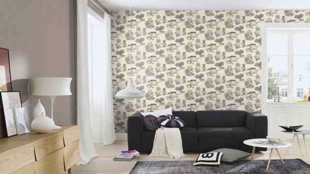 Non-woven wallpaper Rasch Jungle White Black 555028